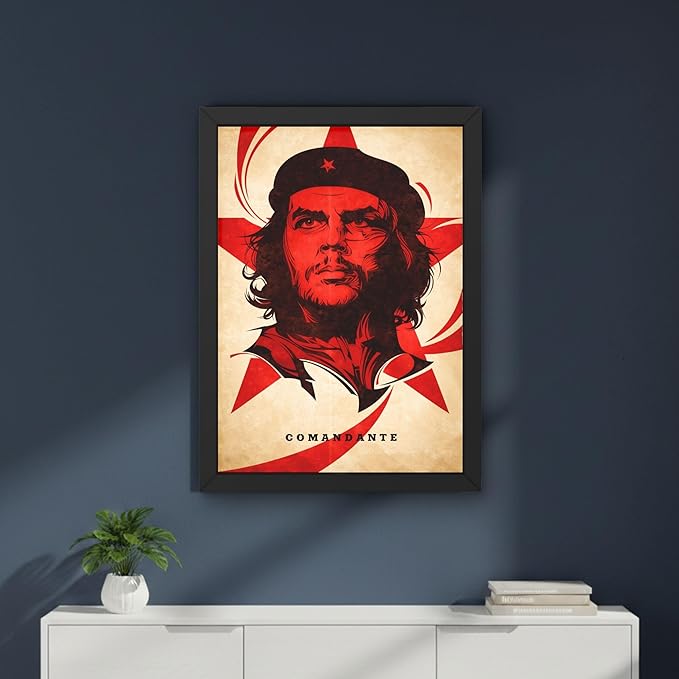 Comandante – Minimalist Che Guevara Pop Art Portrait Wall Art Photo Frame (8x12 inch - Black Frame)